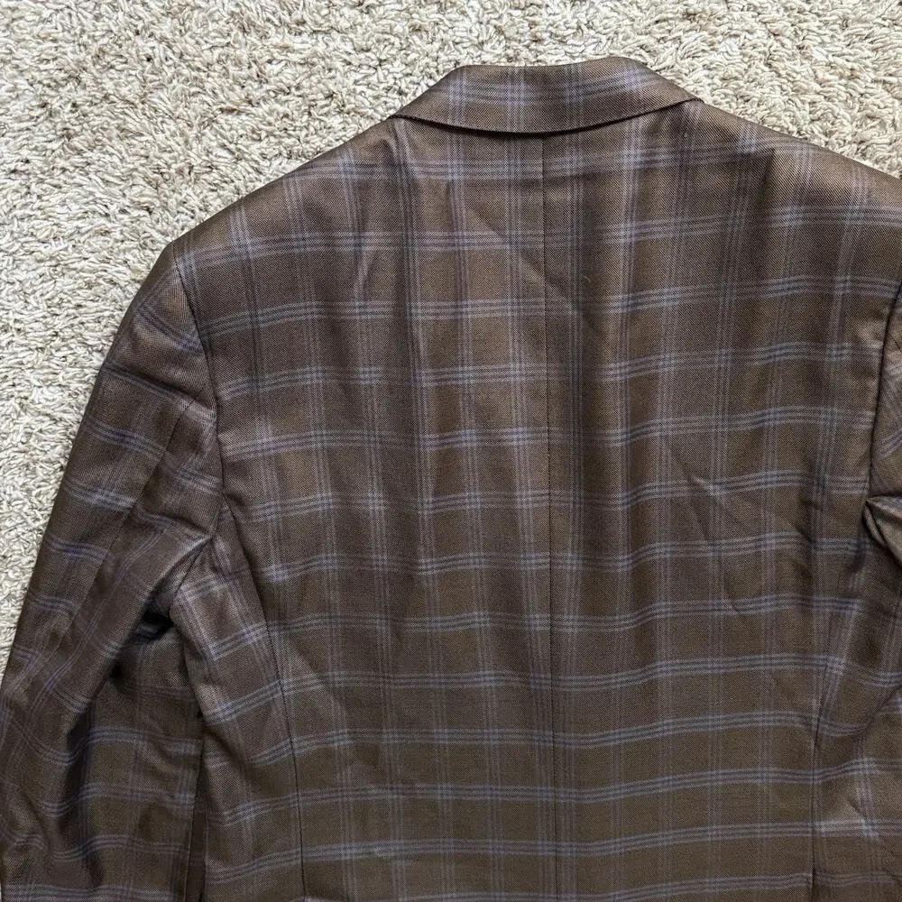 Canali Made In Italy Silk And Wool Brown Plaid Suit Jacket Size IT 52R / US 42R